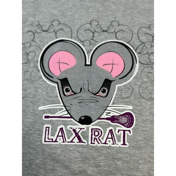 Flow Society Lacrosse LAX Rat T Shirt Mens Unisex Small NWT Gray Fuzzy - Picture 1 of 5